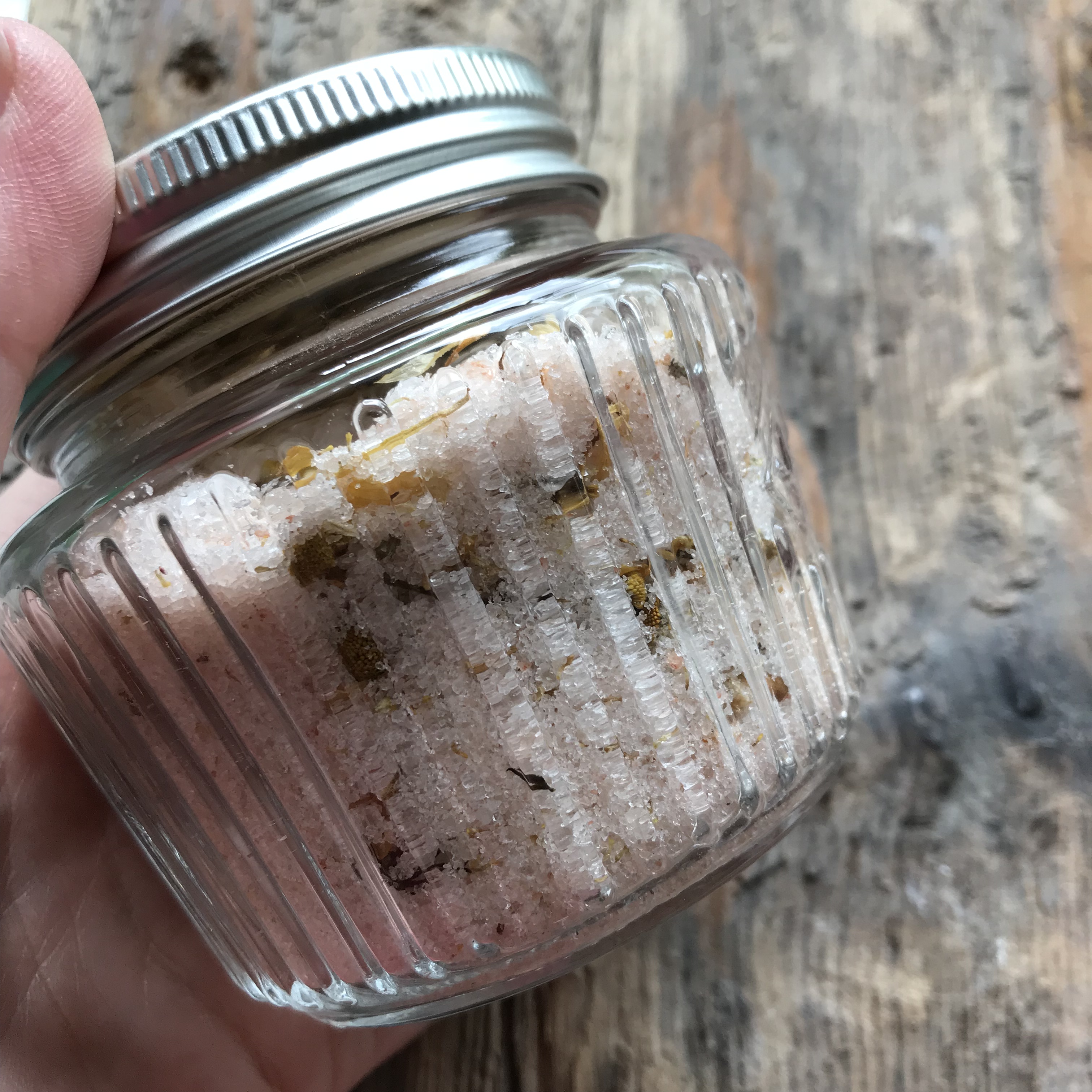 Handmade Haven Natural bath salts, lavender, chamomile and calendula. Jar 200g