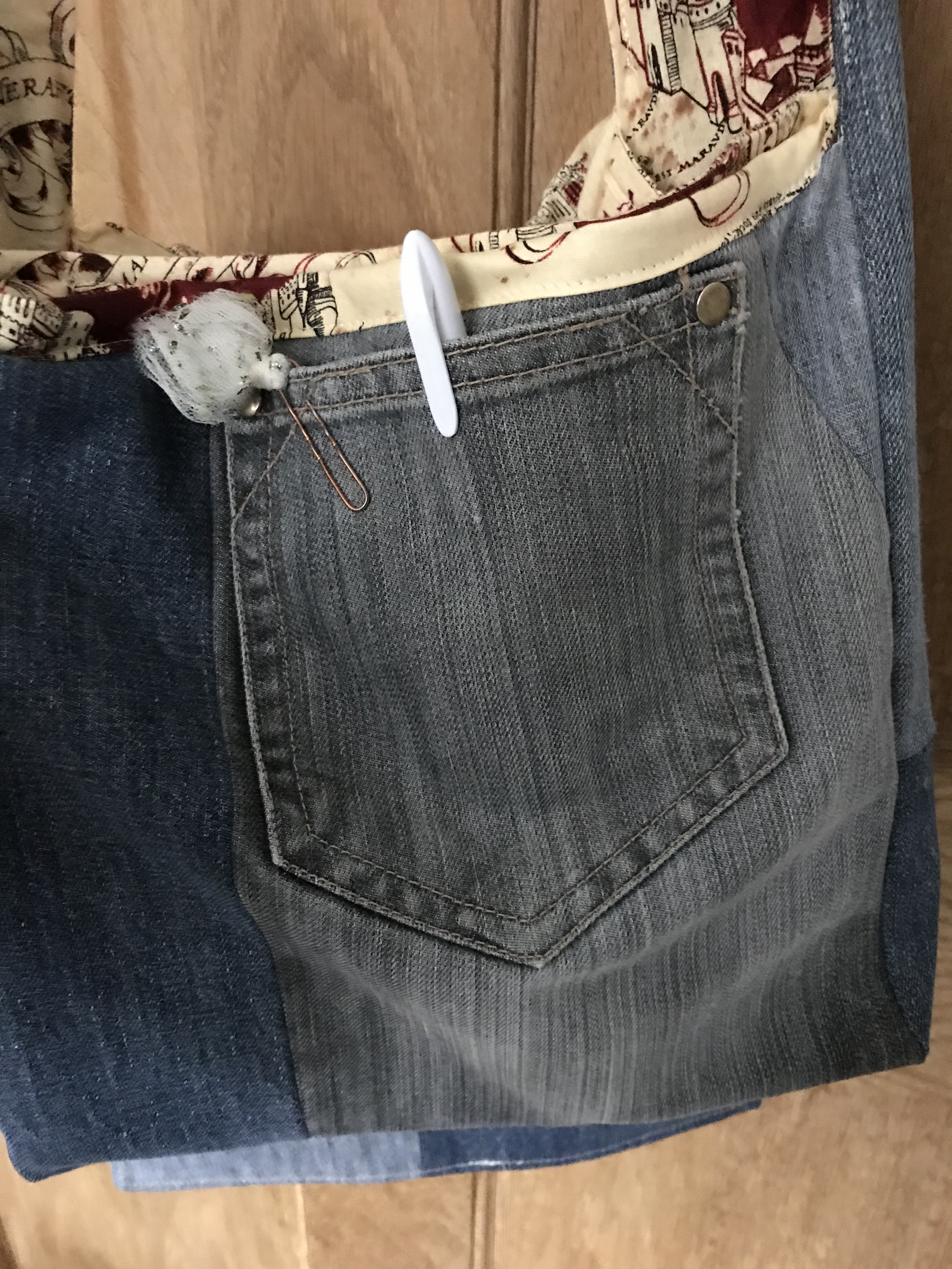 Handmade haven messenger bag, made from repurposed jeans with handy pocket